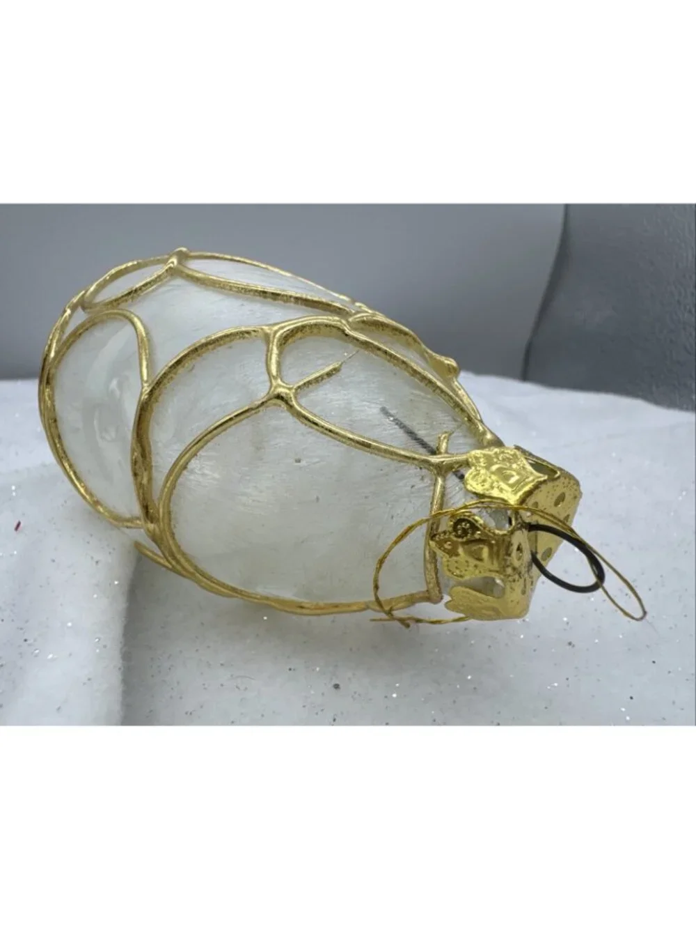 Vintage Star/Oval Capiz Shell Ornaments Christmas 3D Gold Tone Filigree Philipin